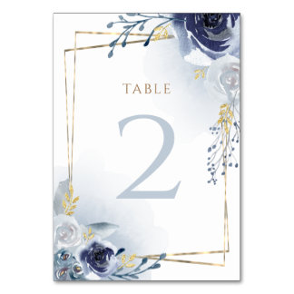 Numéro De Table fleurs bleues fausse feuille d'or Baptême