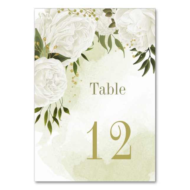 Numéro De Table Fleurs botaniques blanches romantiques verdure (Par défaut)