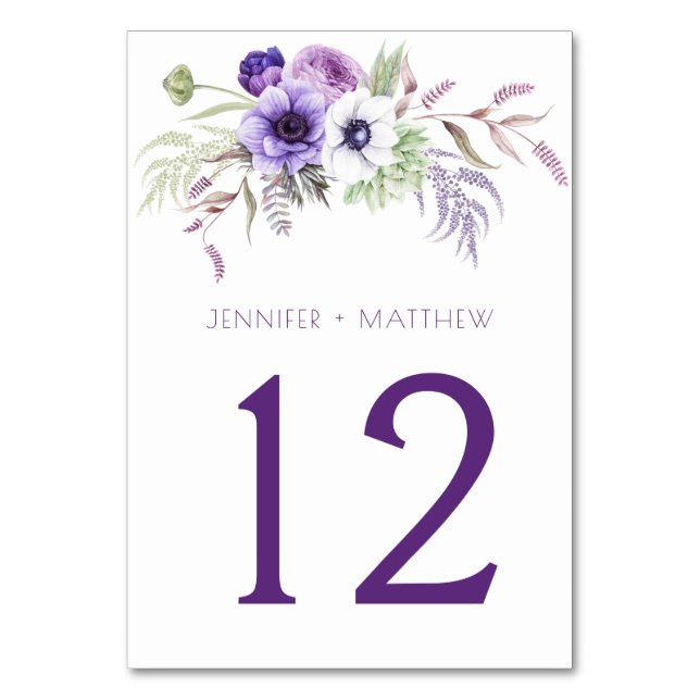 Numéro De Table Fleurs d'aquarelle blanche violette Lavande | (Par défaut)