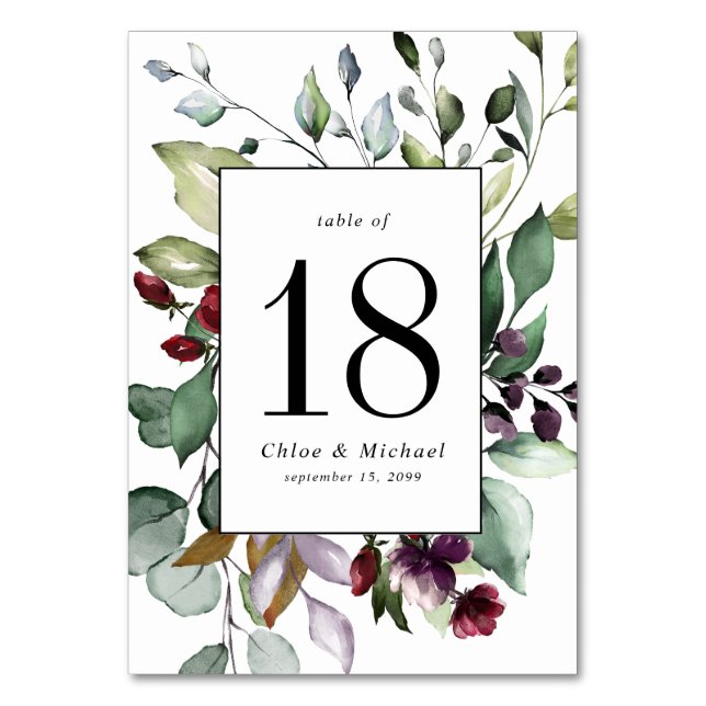 Numéro De Table Fleurs d'aquarelle botanique et rouge personnalisé (Par défaut)