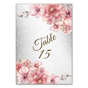 Numéro De Table Fleurs d'aquarelle rose fêtards Parties scintillan