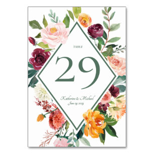 Numéro De Table Fleurs d'automne Sage Green Rustic Numéros de tabl