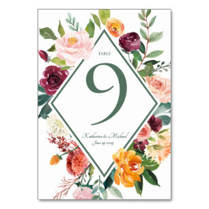 Numéro De Table Fleurs d'automne Sage rustique Green Numéros de ta