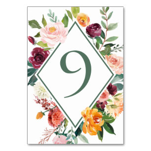 Numéro De Table Fleurs de automne rustiques Sage Green Numéros de 