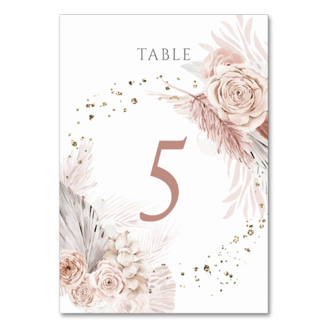 Numéro De Table fleurs de boho d'aquarelle Numéro du tableau 5 (Par défaut)