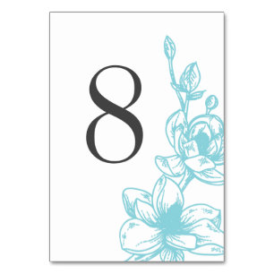Numéro De Table Fleurs de Magnolia bleu pâle Numéro de Mariage