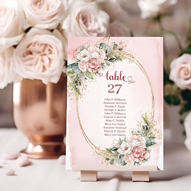 Numéro de table Fleurs de rose poudrée Classique a (Classic Dusty Pink Flowers Greenery Table Number)