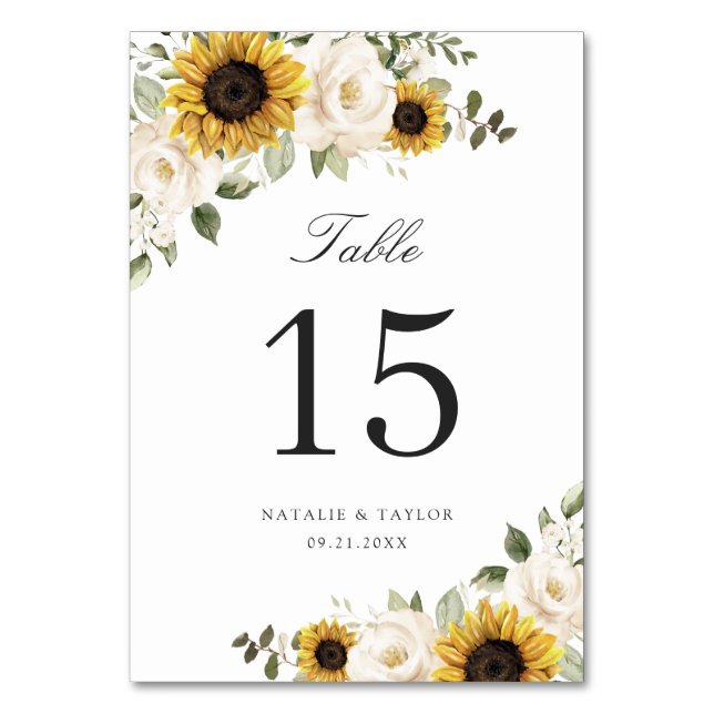 Numéro De Table Fleurs de soleil Blanc Floral Verdure rustique (Par défaut)