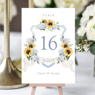 Numéro De Table Fleurs de soleil florales Hydrangea Crest bleu