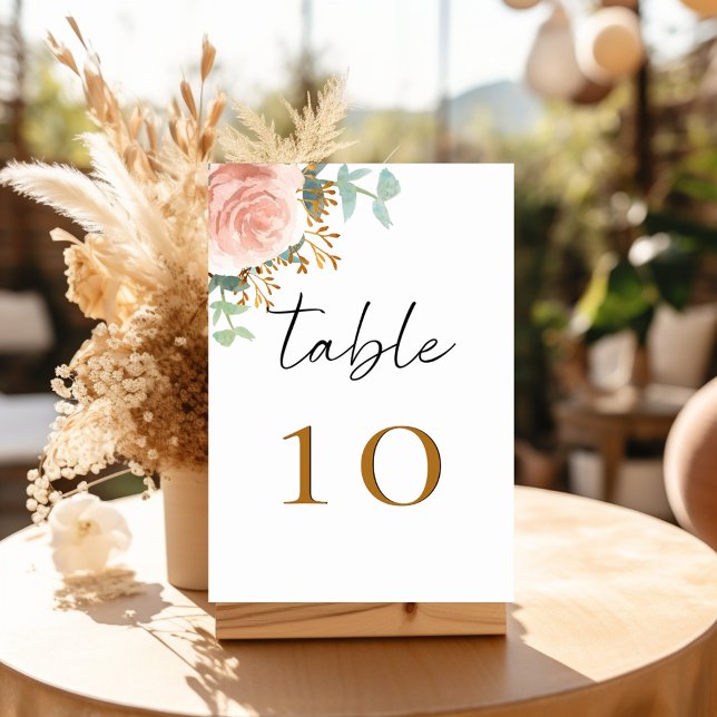 Numéro De Table Fleurs de verdure d'eucalyptus en or rose (Créateur téléchargé)