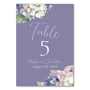 Numéro De Table Fleurs d'hortensia violettes et blanches sur lavan