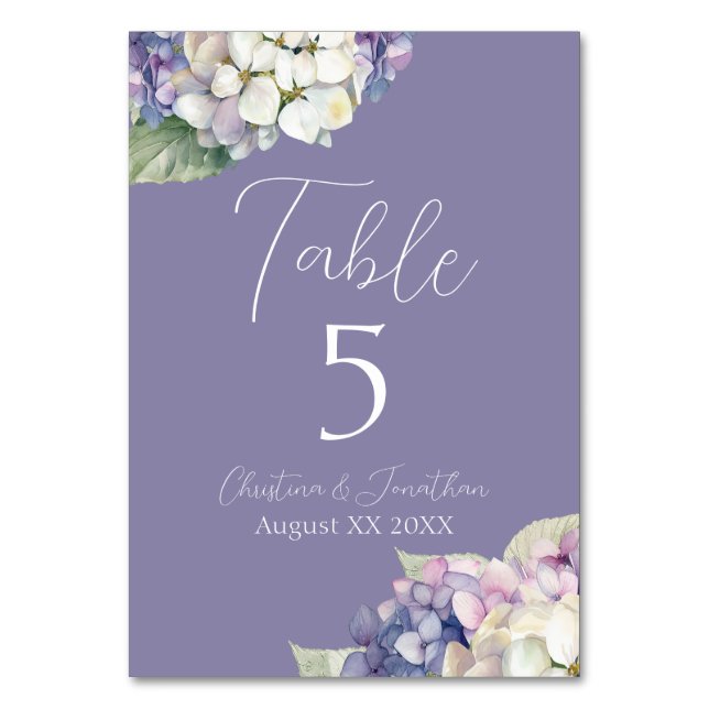 Numéro De Table Fleurs d'hortensia violettes et blanches sur lavan (Par défaut)