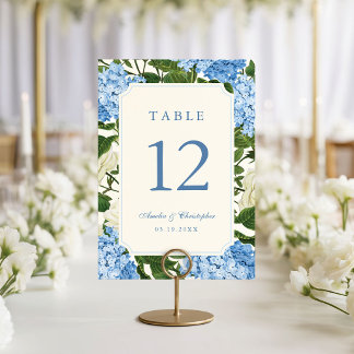 Numéro De Table Fleurs d'Hydrangea Bleues & Mariage de Jardin de R