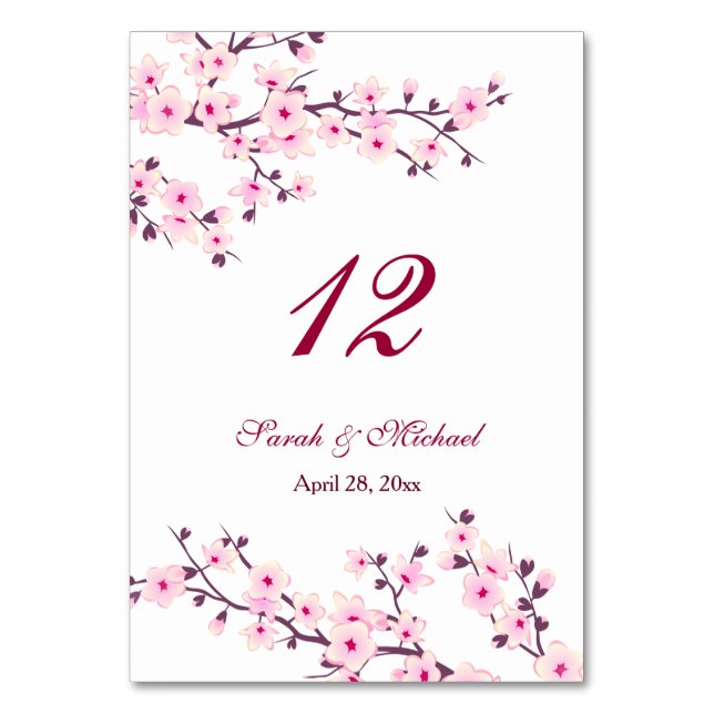 Numéro De Table Fleurs florales de cerisiers Mariage rose blanc (Par défaut)