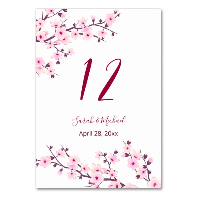 Numéro De Table Fleurs florales de cerisiers Mariage rose blanc (Par défaut)
