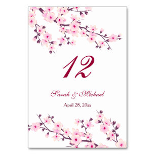 Numéro De Table Fleurs florales de cerisiers Mariage rose blanc