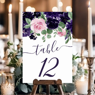 Numéro De Table Fleurs luxuriantes Garland de rose violet et ros