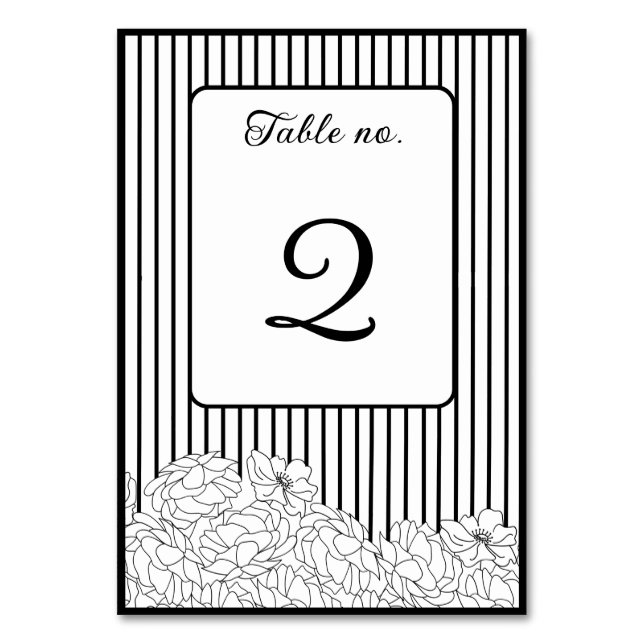 Numéro De Table Fleurs noires et blanches sur rayures (Par défaut)