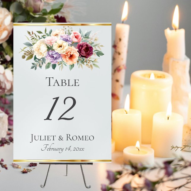 Numéro De Table Fleurs printanières & Ruban - Blanc Perle (Créateur téléchargé)