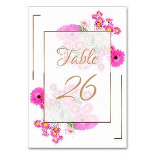 Numéro De Table Fleurs roses/Doré