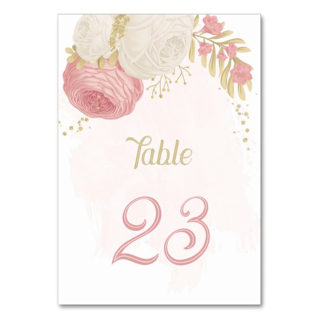 Numéro De Table fleurs roses et blanches or botanique mariage tabl (Par défaut)