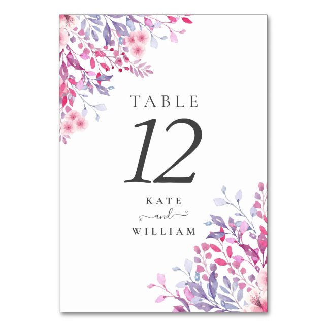 Numéro De Table Fleurs sauvages de campagne violettes Floral (Dos)