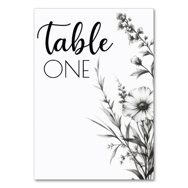 Numéro De Table Fleurs Sauvages Noir & Blanc Audacieux (Dos)