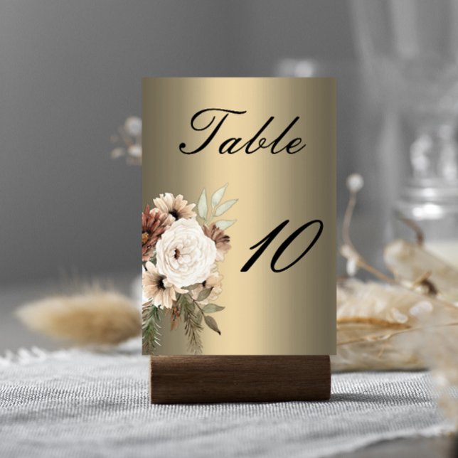 Numéro De Table Fleurs sauvages rustiques sur Elegant Gold Mariage (Créateur téléchargé)