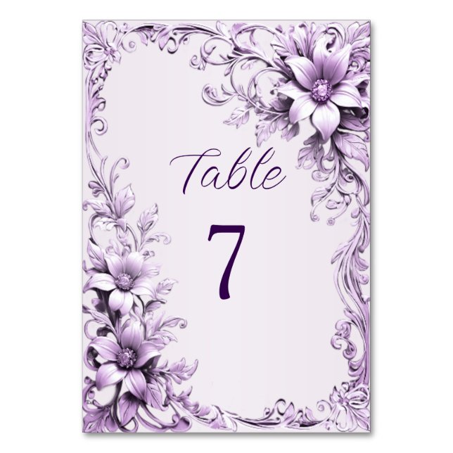 Numéro De Table Fleurs violettes élégantes Numéro de tableau (Par défaut)