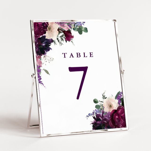 Numéro De Table Fleurs violettes luxuriantes | Mariage romantique (Créateur téléchargé)