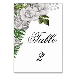 Numéro De Table Floral blanc Roses et Mariage de fougères
