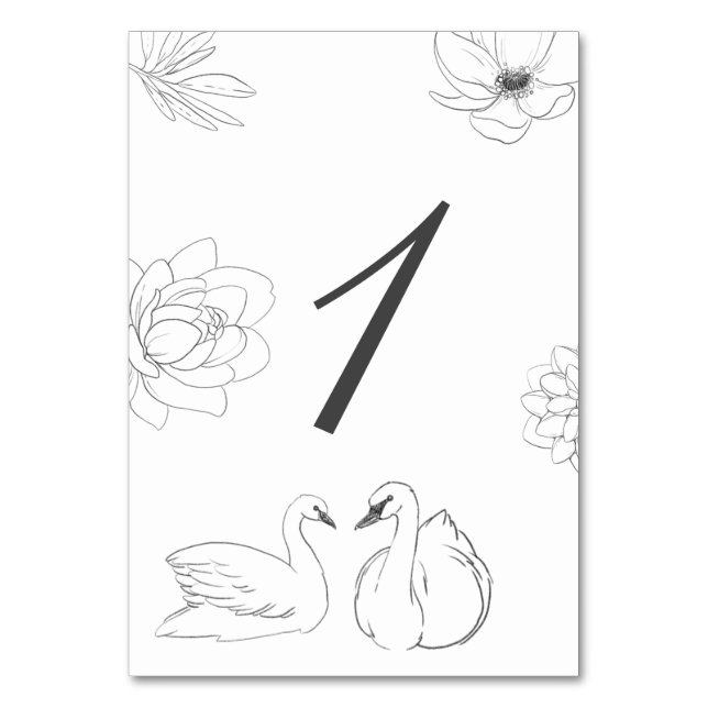 Numéro De Table Floral botanique et cygne (Dos)