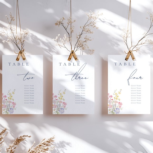 Numéro De Table Floral Elegant Dusty Blue Script Wedding (Créateur téléchargé)