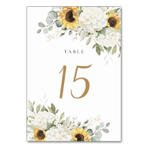 Numéro De Table Floral Elegant Hydrangea Sunflowers Mariage