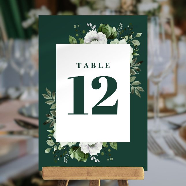Numéro de table floral élégant vert émeraude de ca (Emerald Green Elegant Country Floral Table Number)