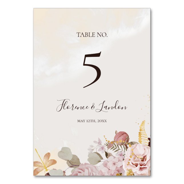 Numéro De Table Floral flush moderne | Numéro de tableau aquarelle (Par défaut)