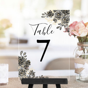 Numéro de table floral gothique noir et or