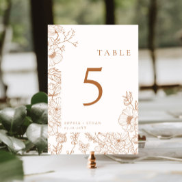 Numéro De Table Floral Line Art Terracotta Mariage