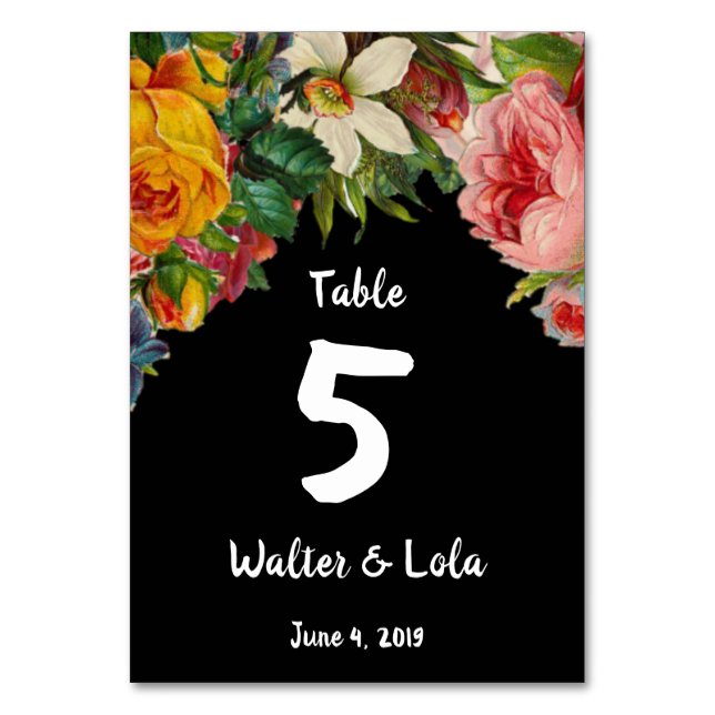 Numéro De Table Floral Noir (Par défaut)