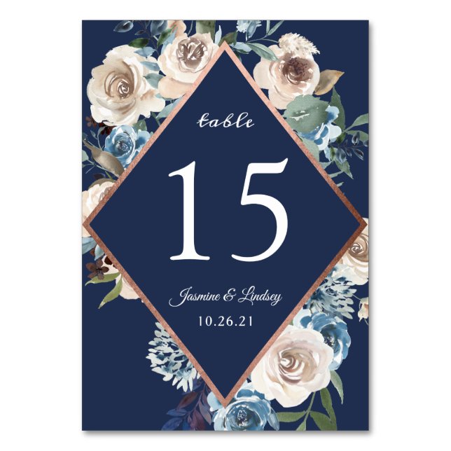 Numéro de table floral or rose Navy (Par défaut)
