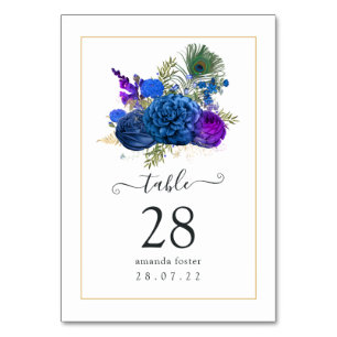 Numéro De Table Floral Peacock Vintage bleu et violet