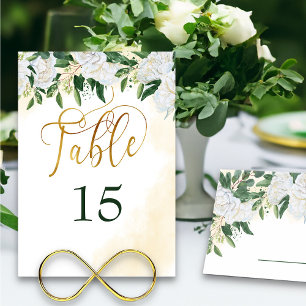 Numéro De Table Floral Rose de pivoine blanche verte et or
