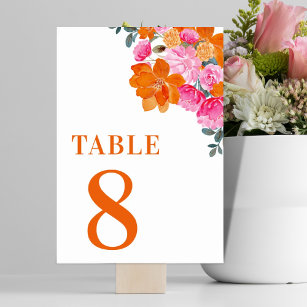 Numéro De Table Floral rose & orange Floral Summer Bloom Tableau 8