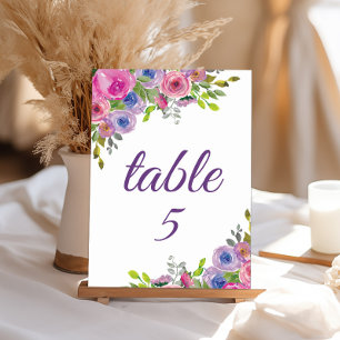 Numéro de table floral rose violet