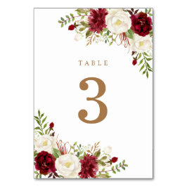 Numéro De Table Floral Rouge Bourgogne Blanc Élégant Vert Moderne
