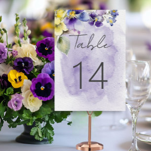Numéro De Table Floral violet et jaune Mariage moderne