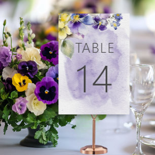 Numéro De Table Floral violet et jaune Mariage moderne