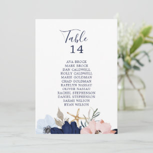Numéro de table florale marine moderne Cartes de s