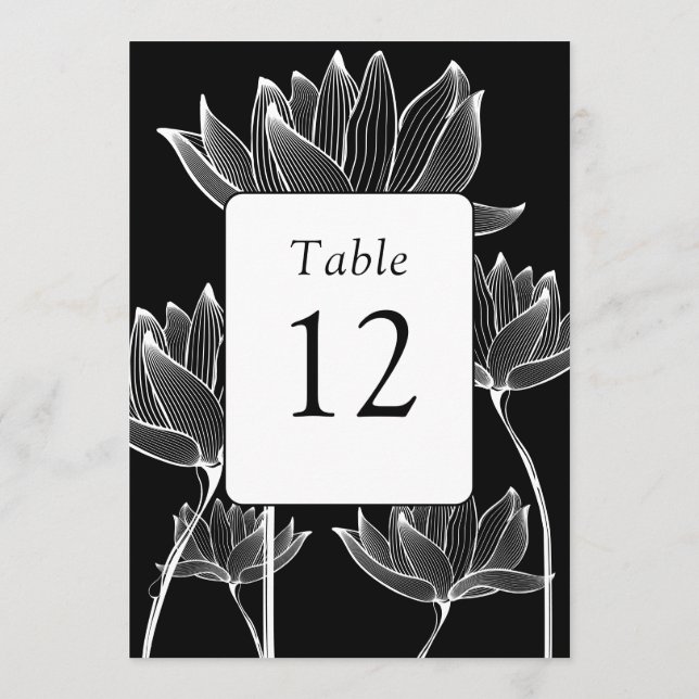 Numéro De Table Florale Moderne Noir Et Blanc (Dos)