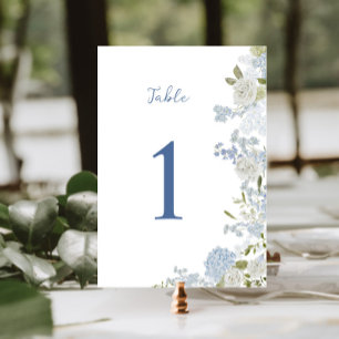 Numéro De Table Flore bleu doux écrit à la main